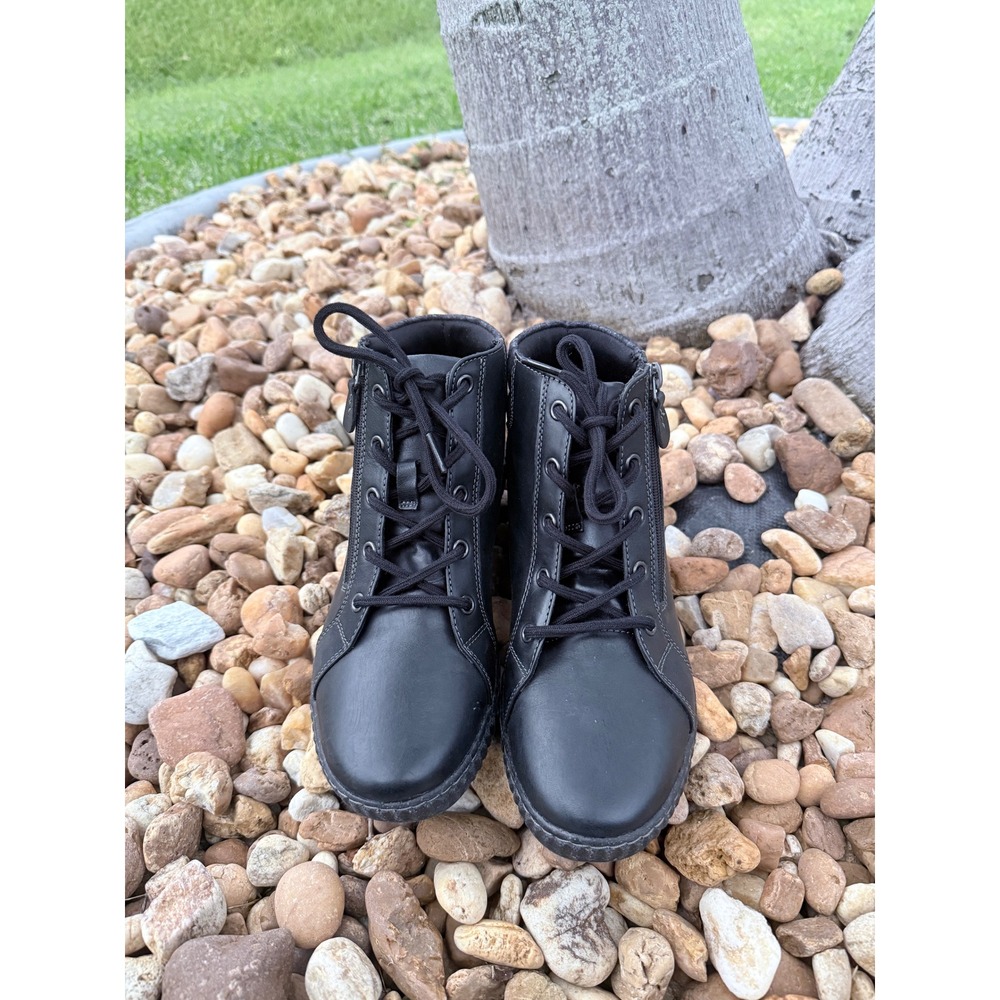 Clarks Womens 9 Black Leather Lace Up Side Zip Ankle Boots 261677024065